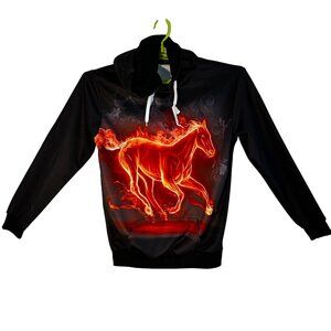 John Hancock XL Black Hoodie With Fiery Horse Graphic NWOT